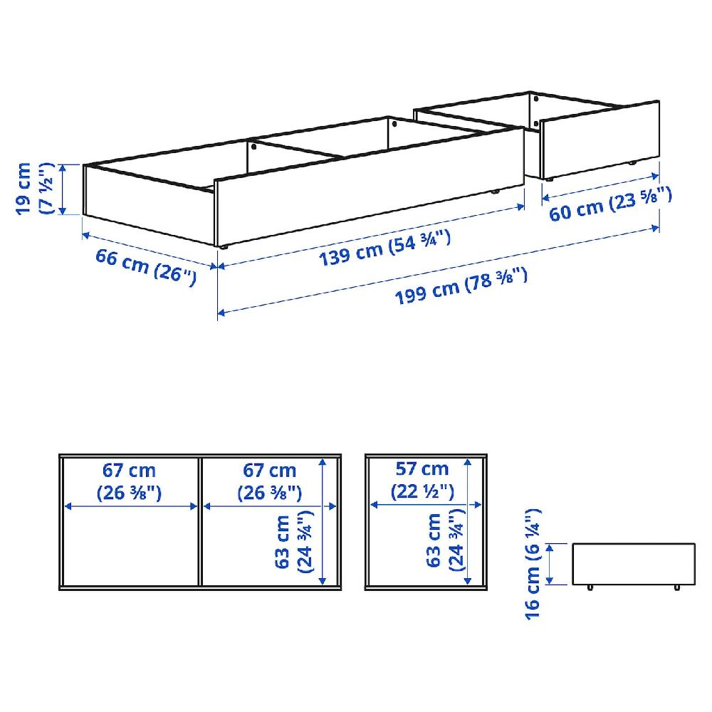 IKEA HEMNES Bettkasten 2er-Set weiß gebeizt 200 cm Kostenloser Versand