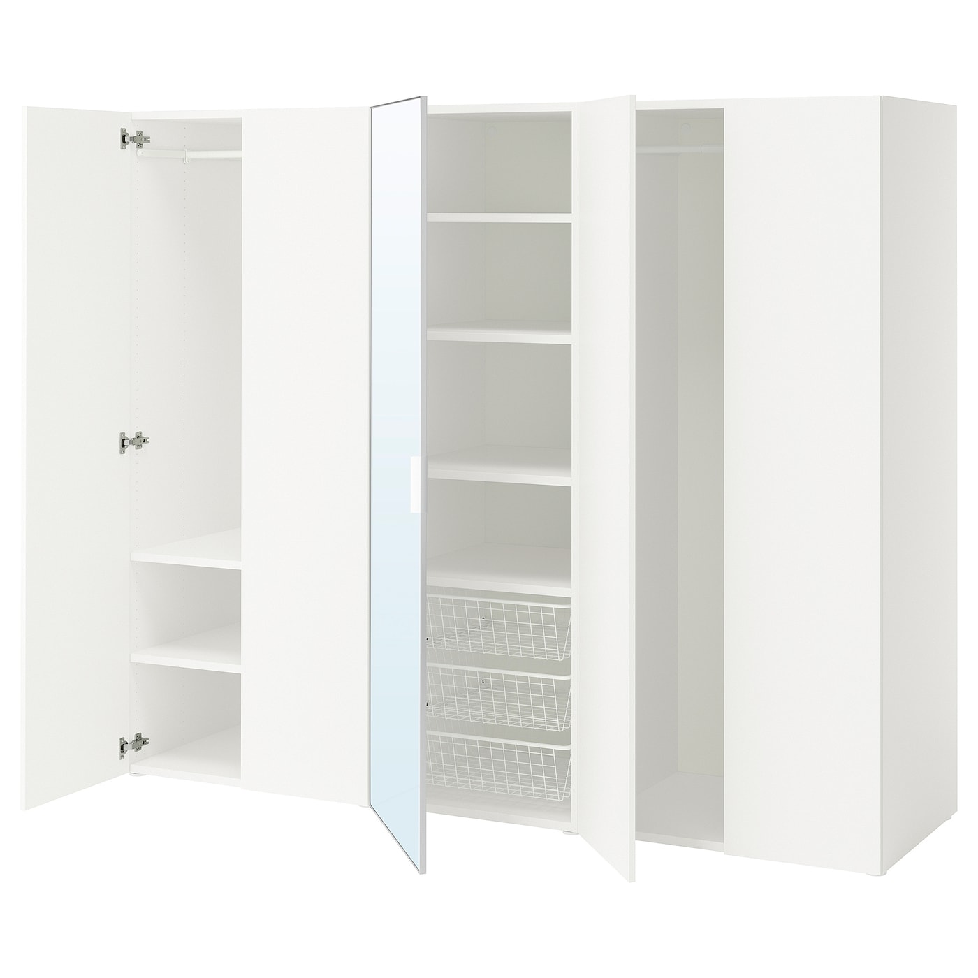IKEA PLATSA Kleiderschrank mit 5 Türen weiß STRAUMEN Spiegelglas/FONNES weiß 220x57x181 cm