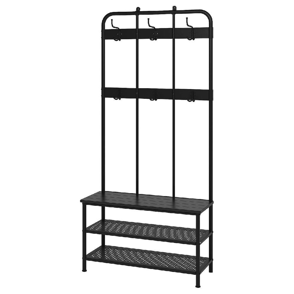 IKEA PINNIG Garderobenständer mit Bank schwarz 193x37x90 cm