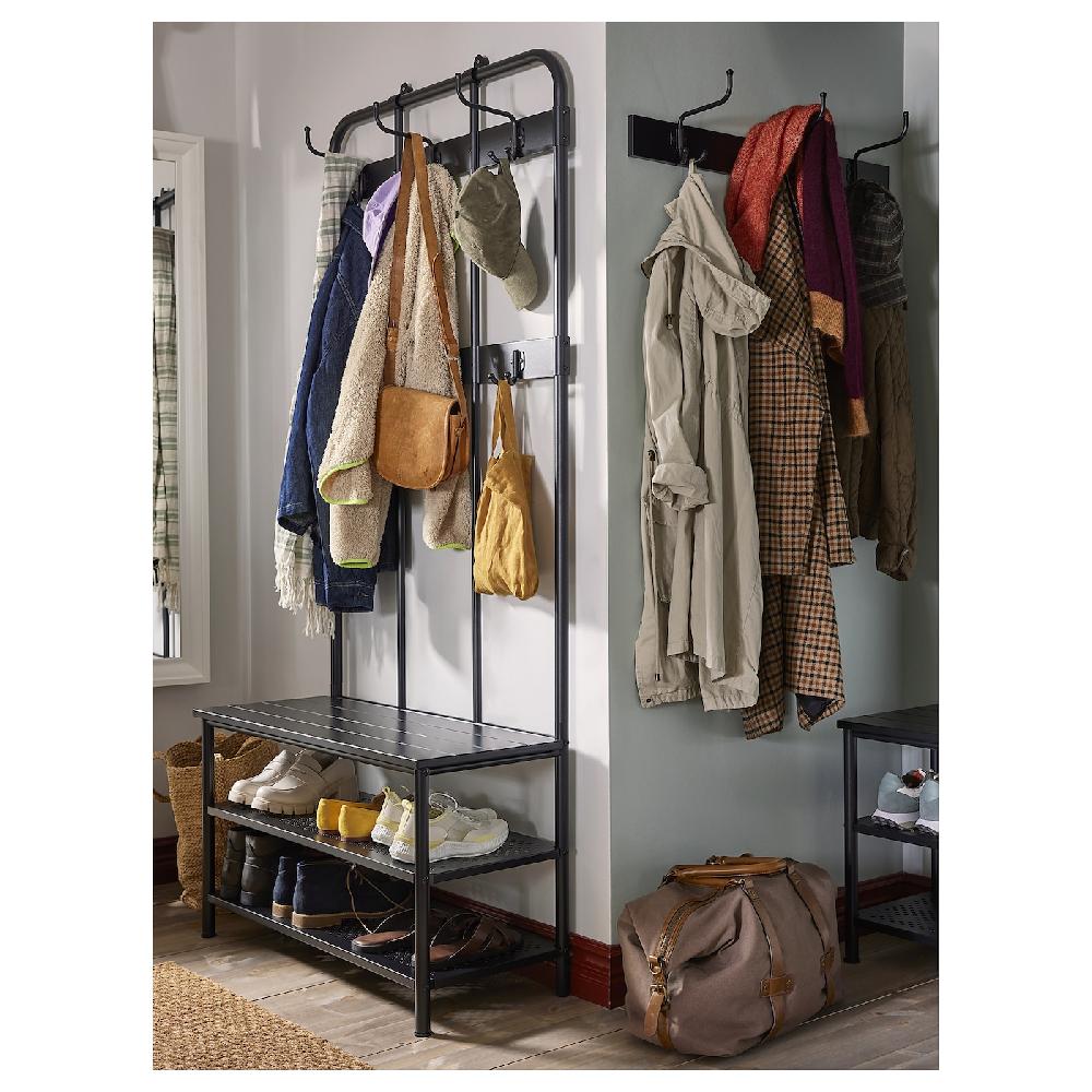 IKEA PINNIG Garderobenständer mit Bank schwarz 193x37x90 cm Bis zu 50% Rabatt