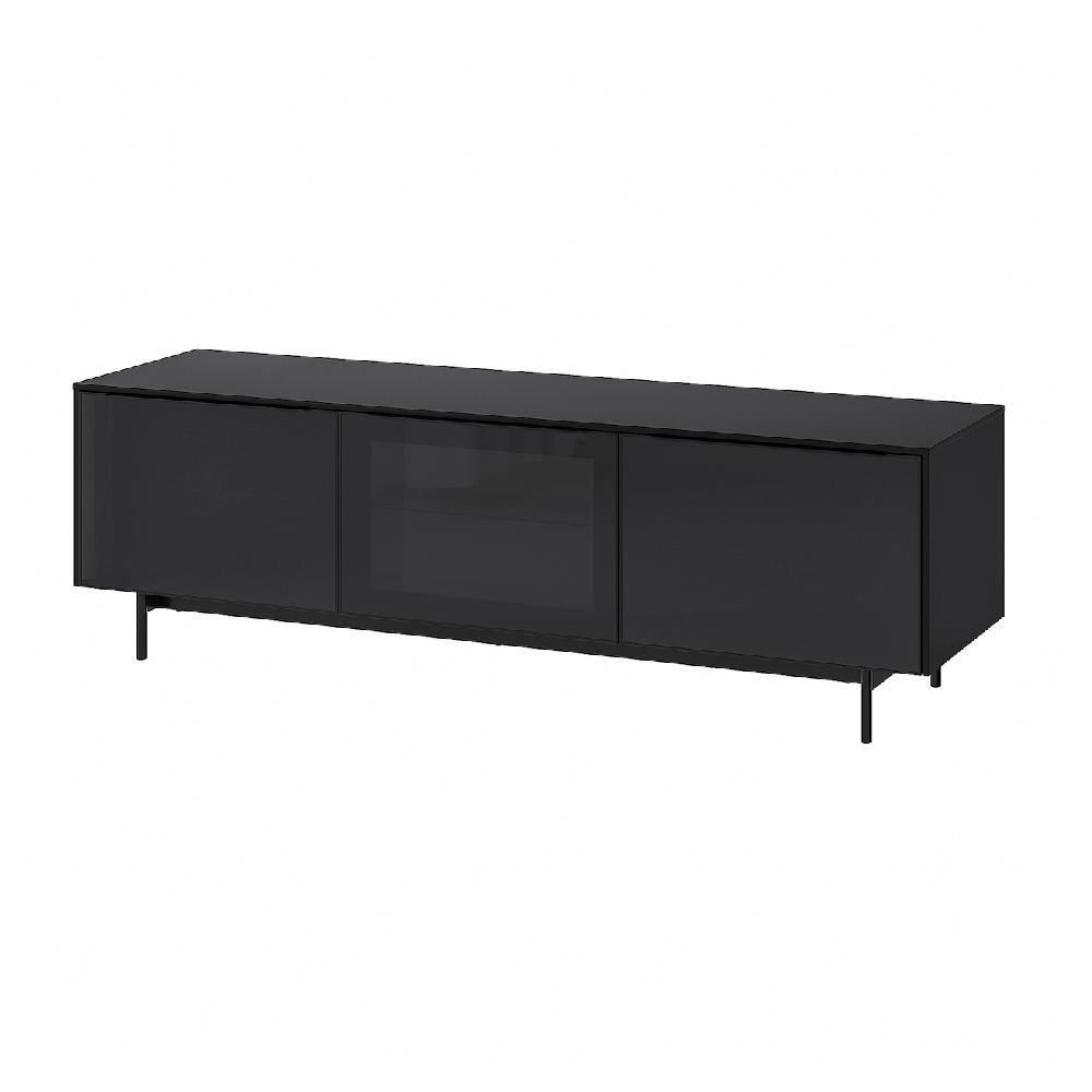 IKEA RANNÄS TV-Bank mit Türen schwarz/schwarz Glas 178x42 cm