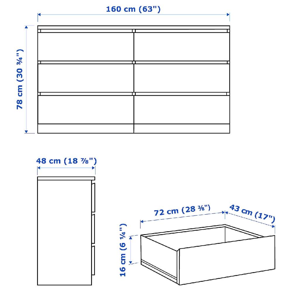 IKEA MALM Kommode mit 6 Schubladen weiß 160x78 cm Blitzangebot