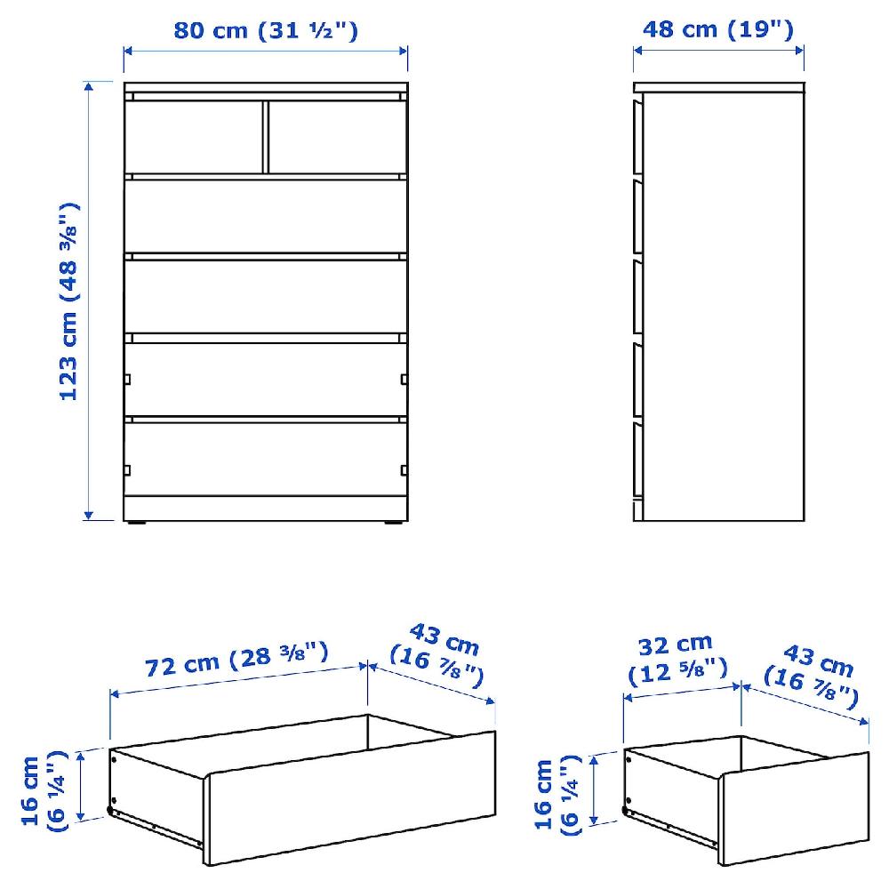 IKEA MALM Kommode mit 6 Schubladen weiß 80x123 cm Räumungsverkauf