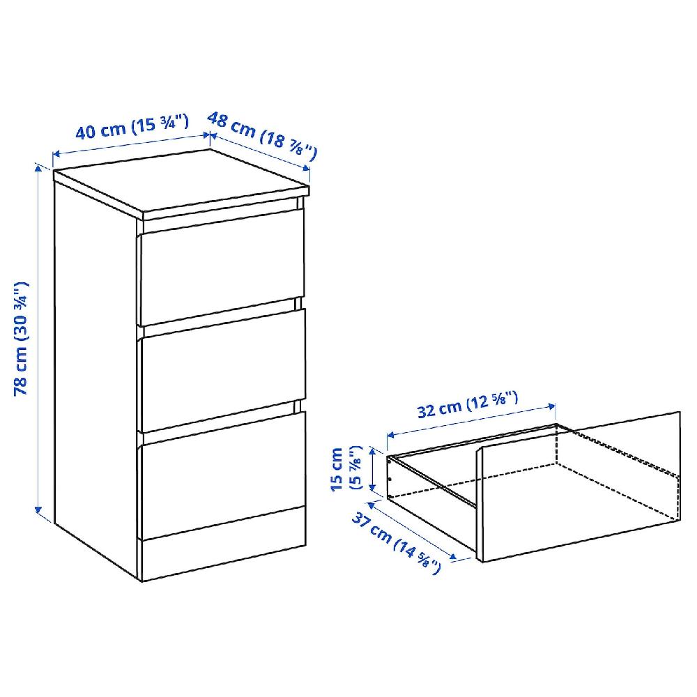 IKEA MALM Kommode mit 3 Schubladen weiß 40x78 cm Tägliche Deals