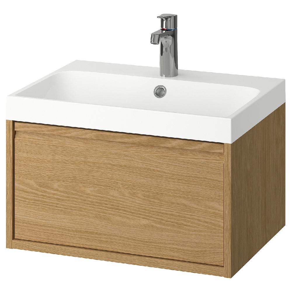 IKEA ÄNGSJÖN / BACKSJÖN Waschbschr+Schublade/Waschb/Mischba Eichenachbildung 60x48x39 cm