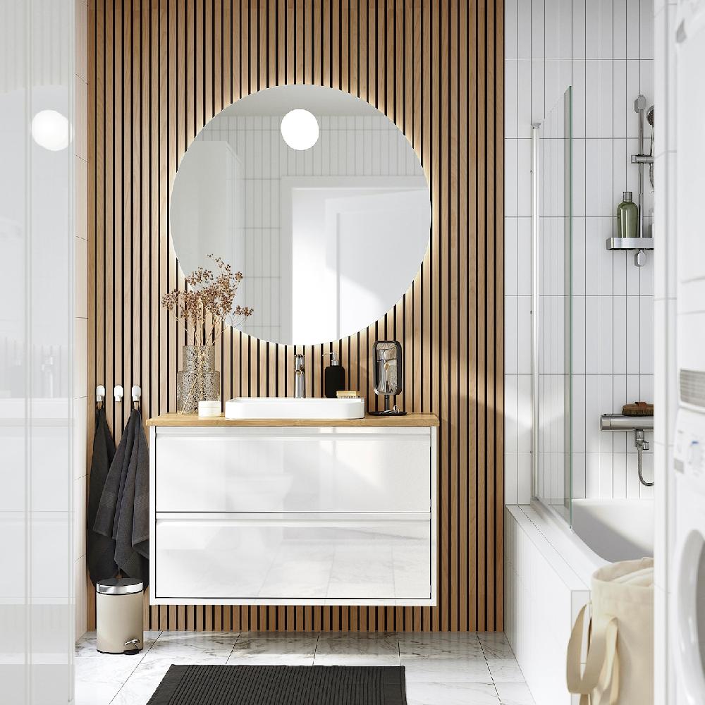 IKEA ÄNGSJÖN / BACKSJÖN Waschbschr+Schubladen/Waschb/Mibatt Hochglanz weiß/Bambus 102x49x71 cm Speichern exportieren