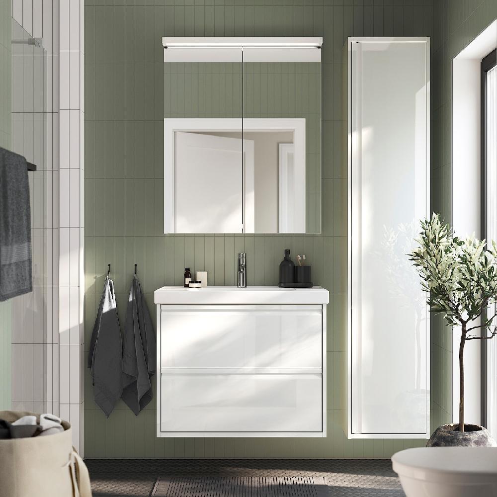 IKEA ÄNGSJÖN / ORRSJÖN Waschbschr+Schubladen/Waschb/Mibatt Hochglanz weiß 82x49x69 cm Black Friday Preise