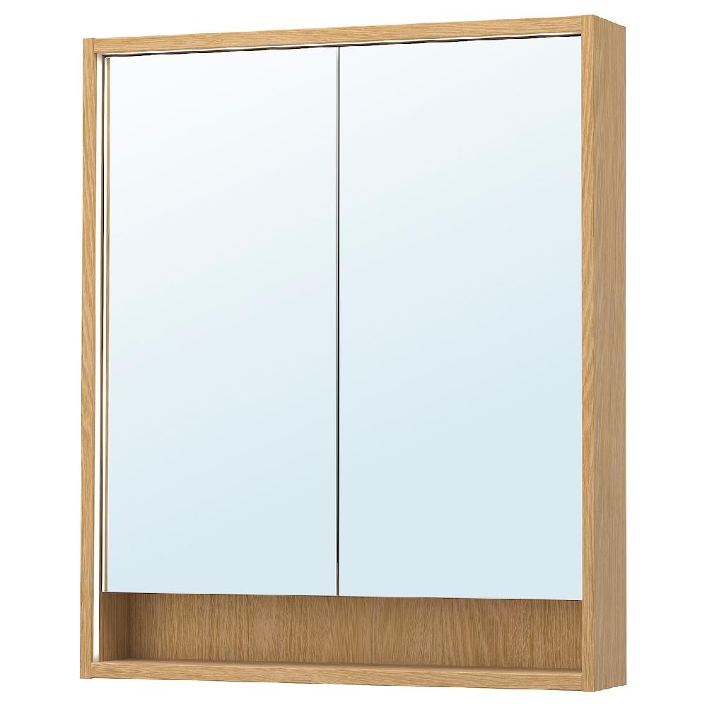 IKEA FAXÄLVEN Spiegelschrank mit Beleuchtung Eichenachbildung 80x15x95 cm