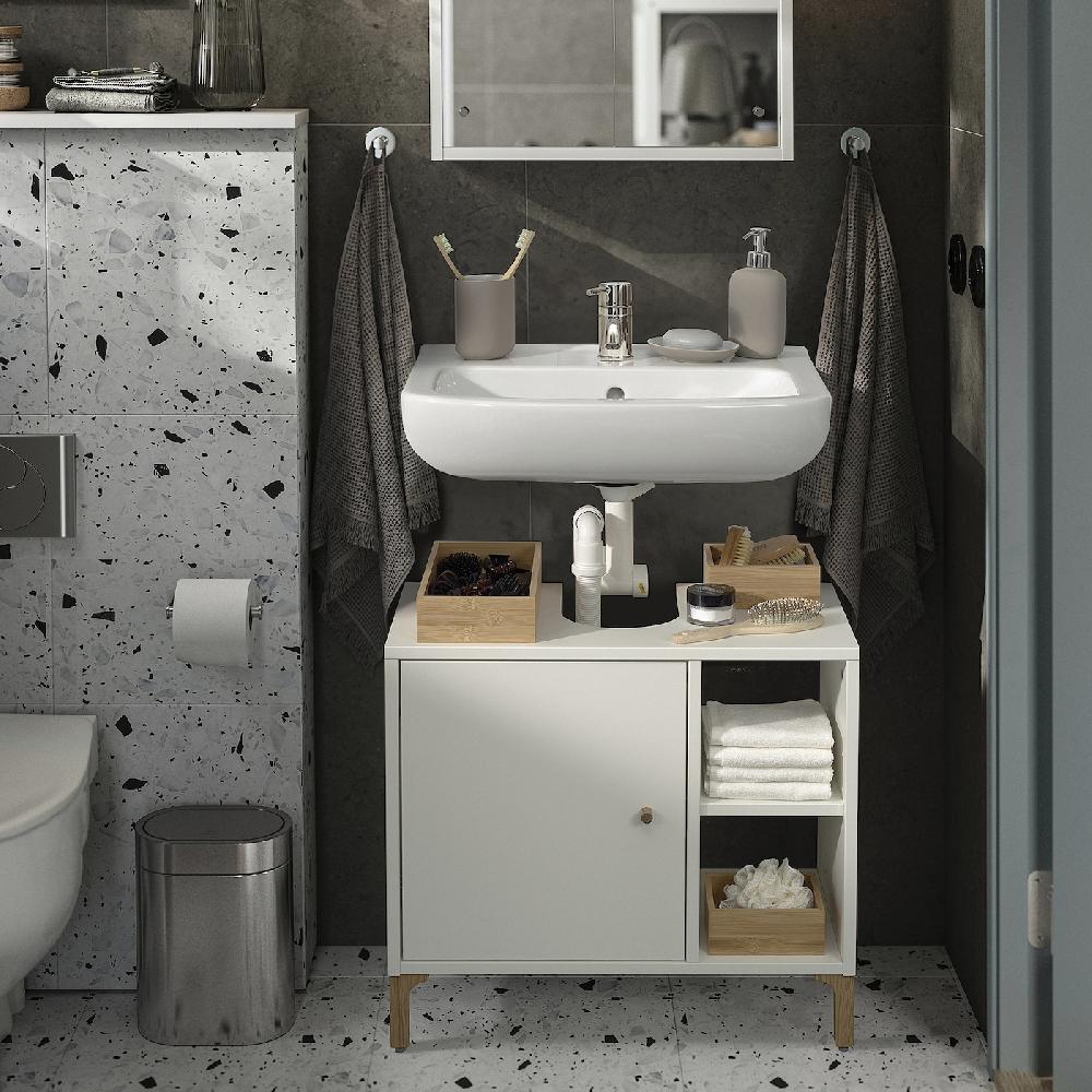 IKEA NORSÄLVEN Waschbeckenunterschrank mit Tür weiß 60x55x32 cm Auslauf