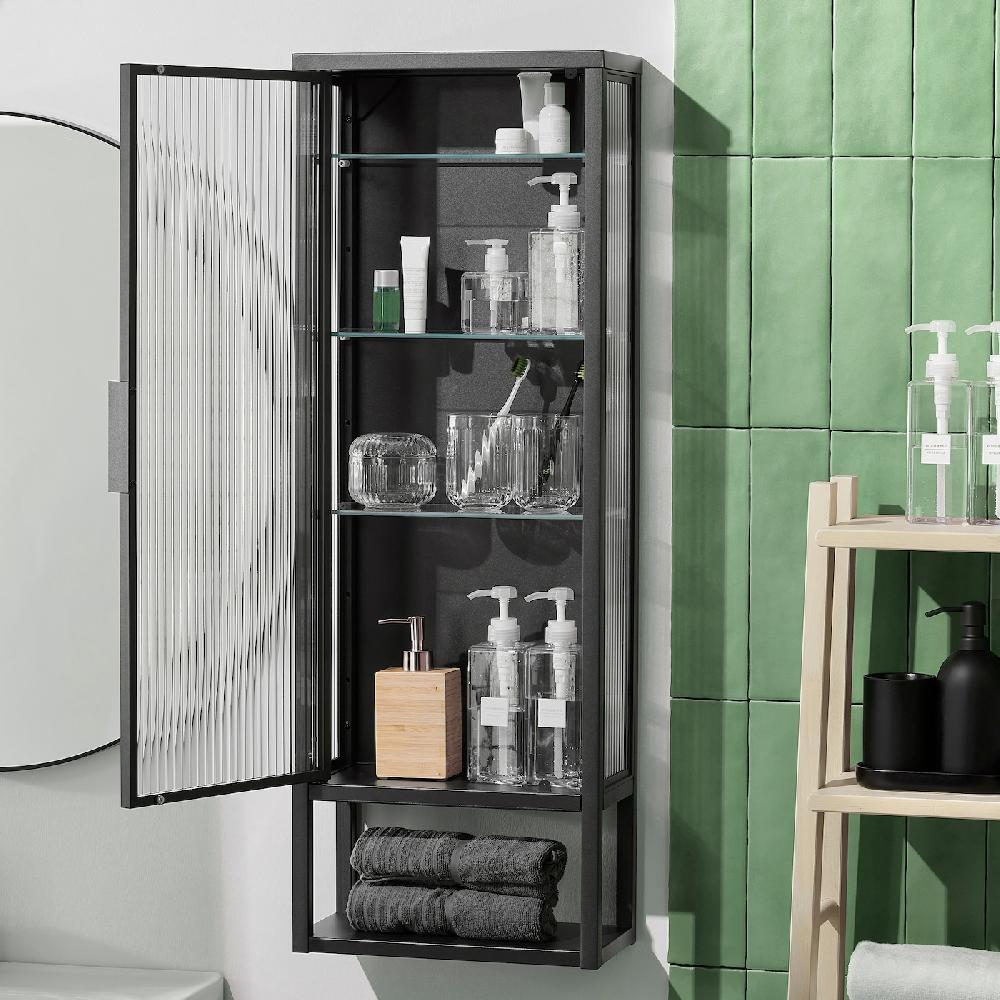 IKEA MOSSJÖN Wandschrank mit Böden/Glastür anthrazit 36x18x102 cm Black Friday