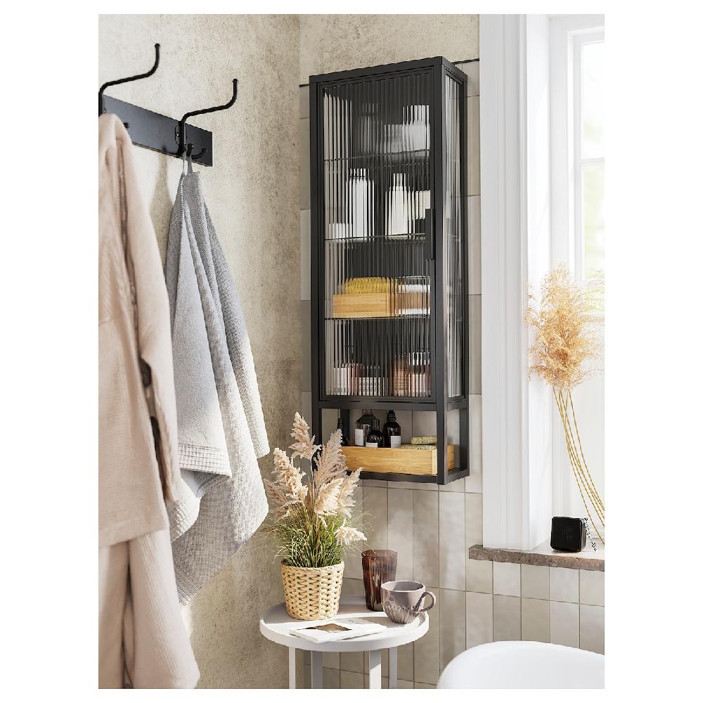 IKEA MOSSJÖN Wandschrank mit Böden/Glastür anthrazit 36x18x102 cm Black Friday