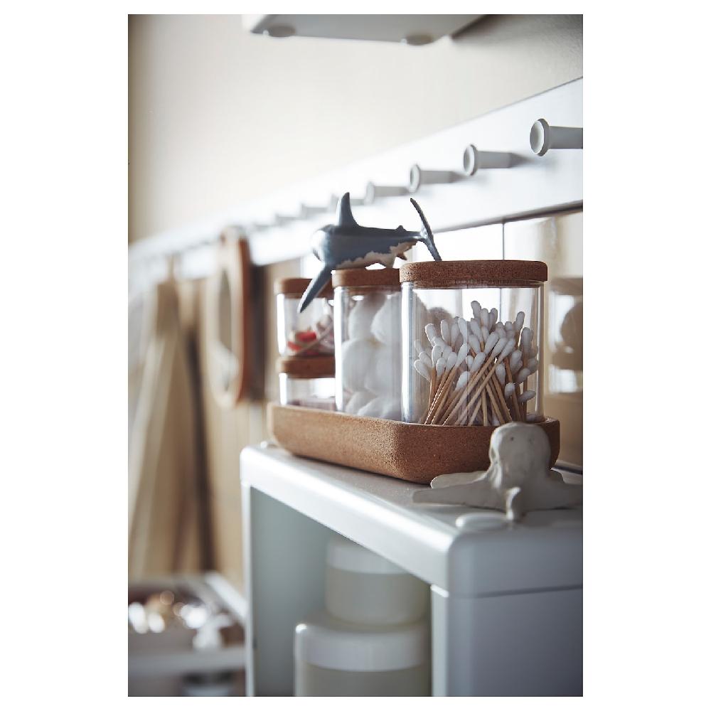 IKEA SAXBORGA 4 Gläser/Deckel + Tablett 5er-Set Glas Kork Tiefpreis