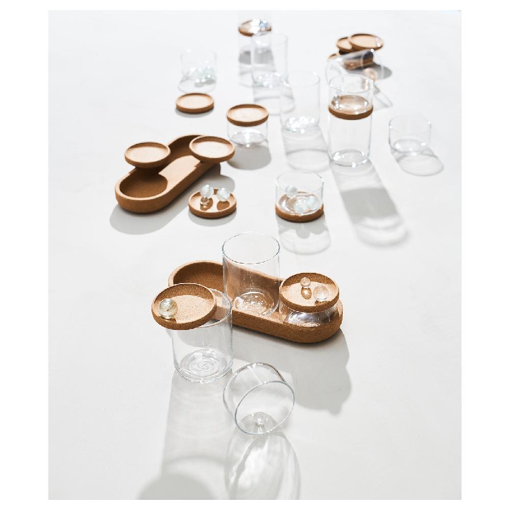 IKEA SAXBORGA 4 Gläser/Deckel + Tablett 5er-Set Glas Kork Tiefpreis