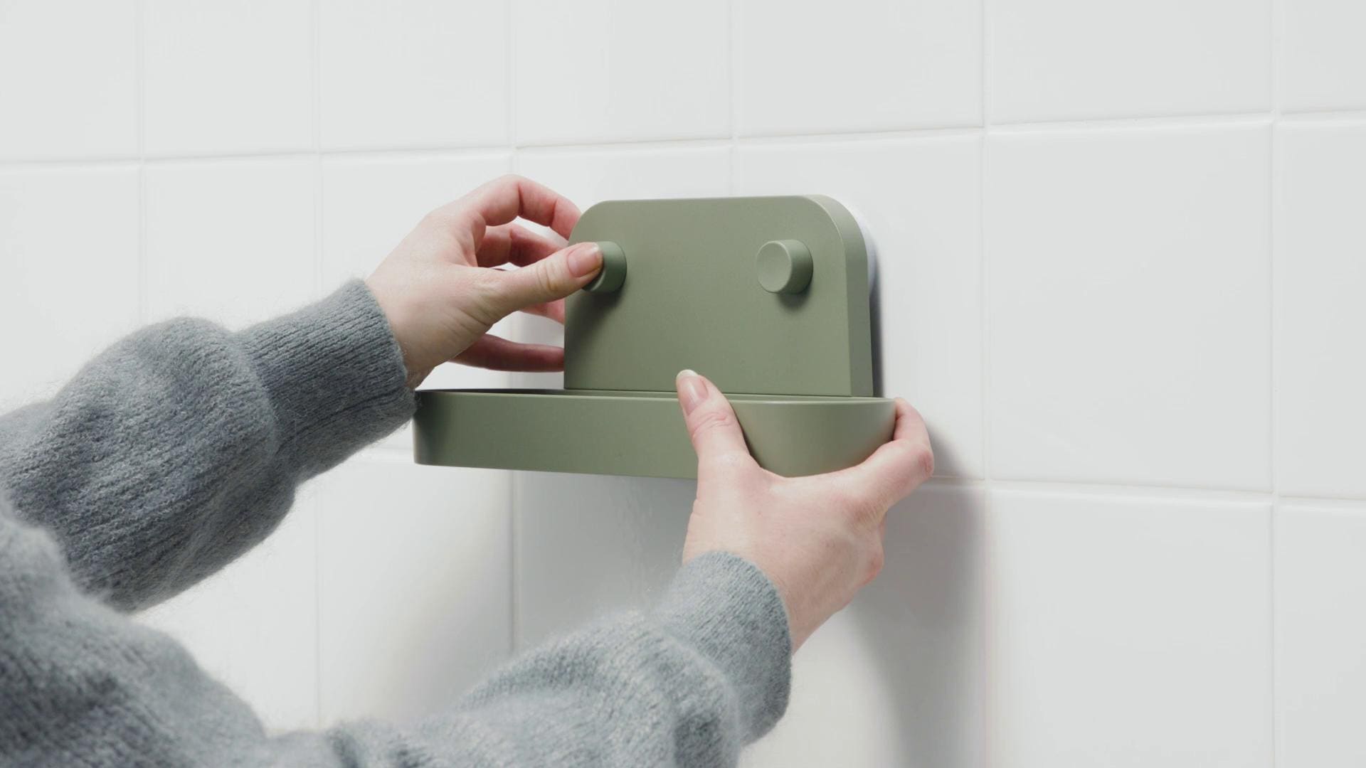 IKEA ÖBONÄS Wandregal mit Saugnapf graugrün 28 cm 50% Rabatt für begrenzte Zeit