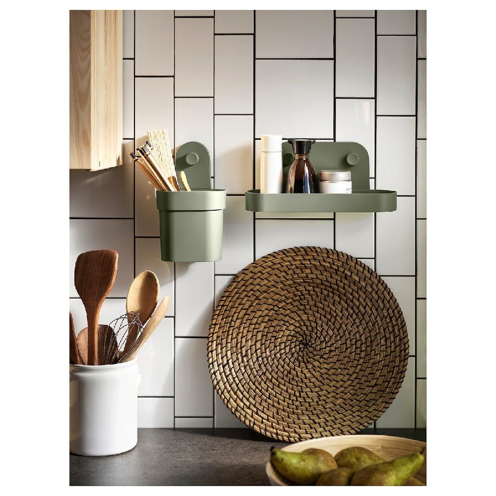 IKEA ÖBONÄS Wandregal mit Saugnapf graugrün 28 cm 50% Rabatt für begrenzte Zeit