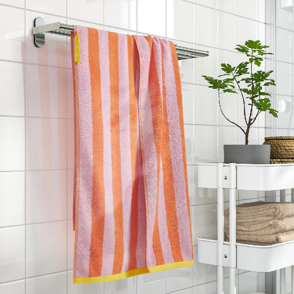IKEA SLÅNHÖSTMAL Badetuch orange/rosa gestreift 70x140 cm Kostenloser Versand