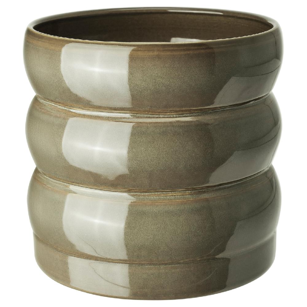 IKEA HASSELBUKETT Übertopf drinnen/draußen/grün/braun 15 cm