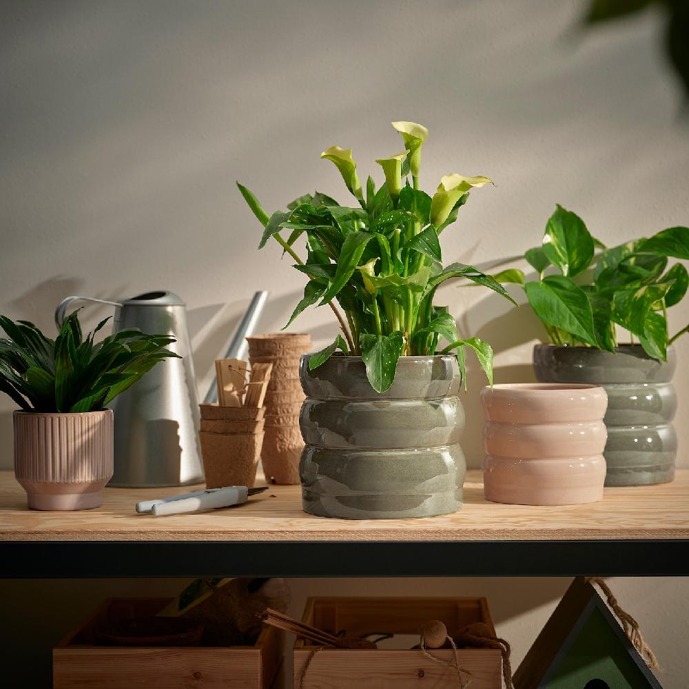 IKEA HASSELBUKETT Übertopf drinnen/draußen/grün/braun 15 cm Fabrik Onlineshop