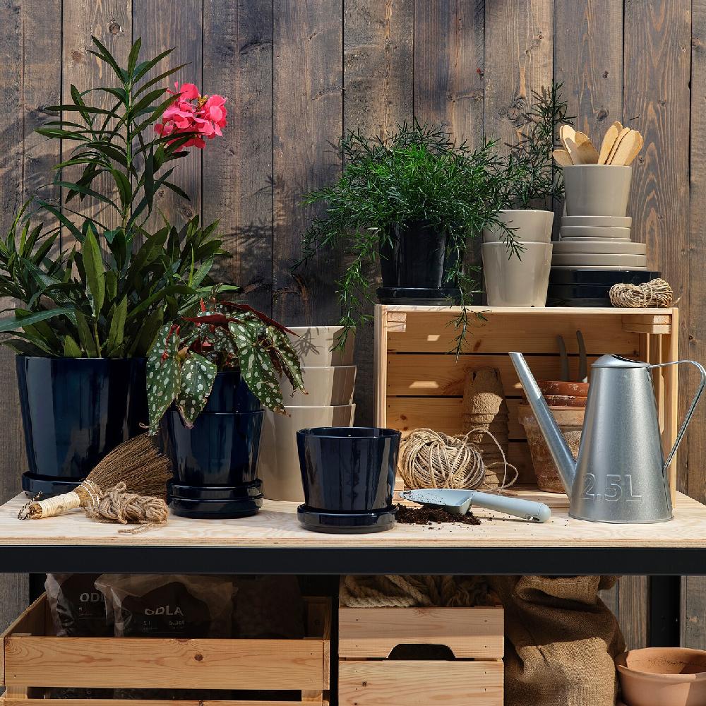 IKEA KLOTLÖNN Blumentopf mit Untersetzer drinnen/draußen/schwarzblau 19 cm Großer Ausverkauf