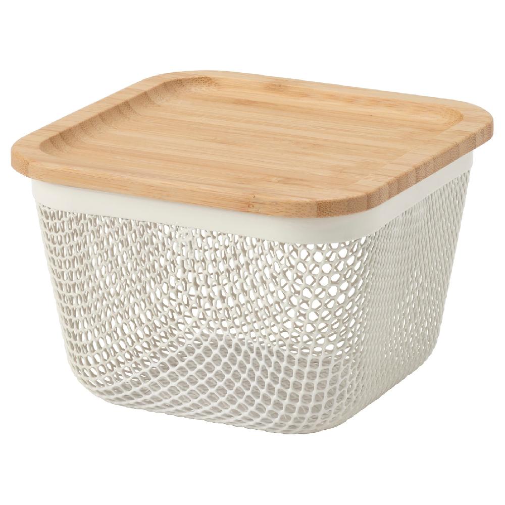 IKEA IKEA 365+ Korb f Lebensmittelaufb. mit Deckel quadratisch Metall/weiß Bambus 15x15x11 cm Im Verkauf