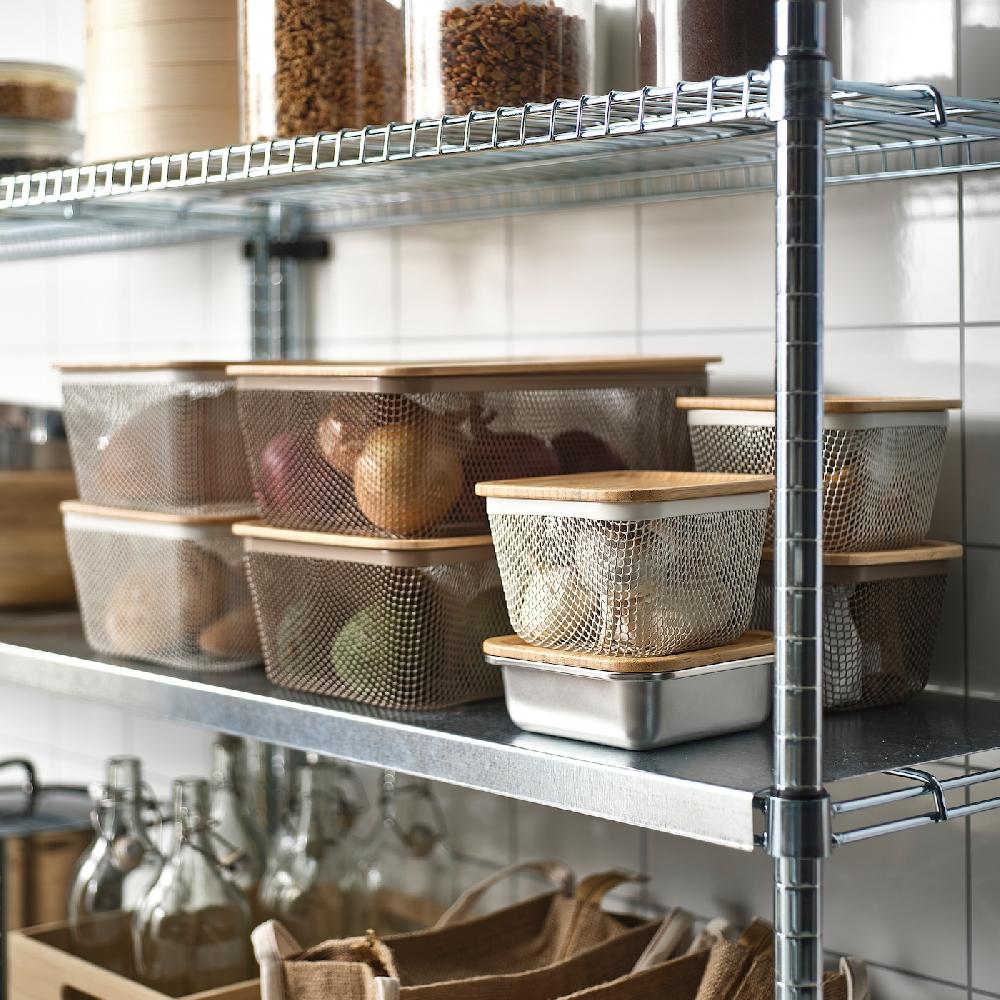 IKEA IKEA 365+ Korb f Lebensmittelaufb. mit Deckel quadratisch Metall/weiß Bambus 15x15x11 cm Im Verkauf