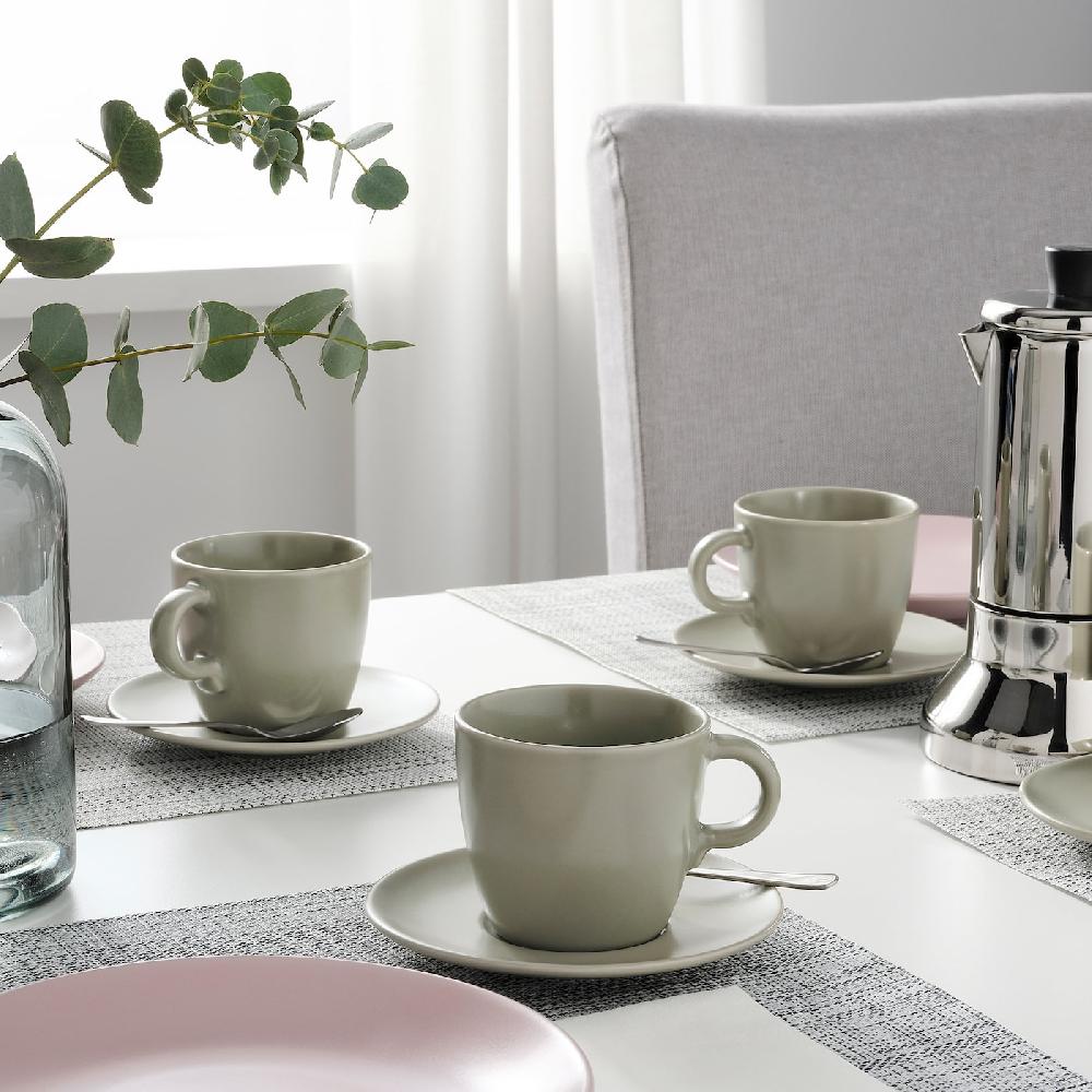 IKEA FÄRGKLAR Tasse mit Untertasse mattiert grün 25 cl Fabrik Onlineshop