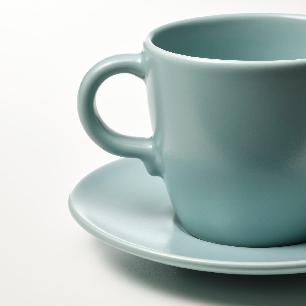 IKEA FÄRGKLAR Tasse mit Untertasse mattiert helltürkis 25 cl Versandkostenfrei