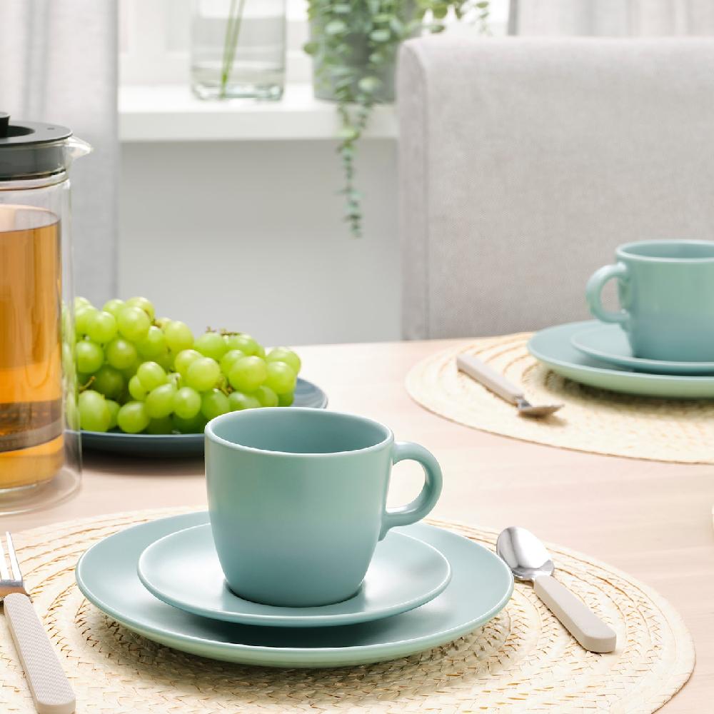 IKEA FÄRGKLAR Tasse mit Untertasse mattiert helltürkis 25 cl Versandkostenfrei