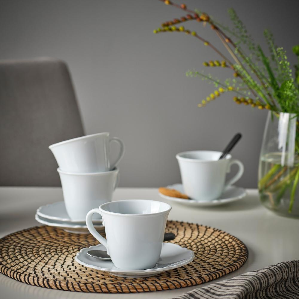 IKEA UPPLAGA Tasse mit Untertasse weiß 23 cl Flash Sale