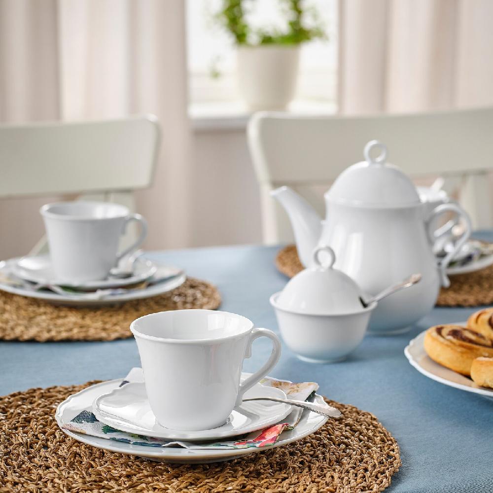 IKEA UPPLAGA Tasse mit Untertasse weiß 23 cl Flash Sale