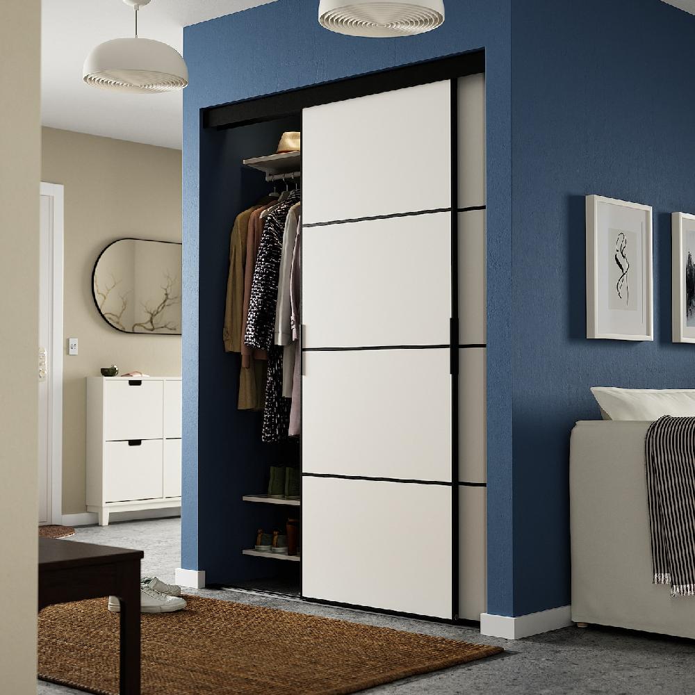 IKEA SKYTTA / MEHAMN Schiebetür-Kombination schwarz/doppelseitig weiß 152x205 cm Fabrikverkauf