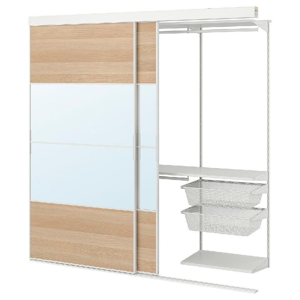 IKEA SKYTTA / BOAXEL Reach-in-Kleiderschrank +Schiebetür weiß Mehamn/Auli/Eicheneff wlas Spiegelglas 202x65x205 cm