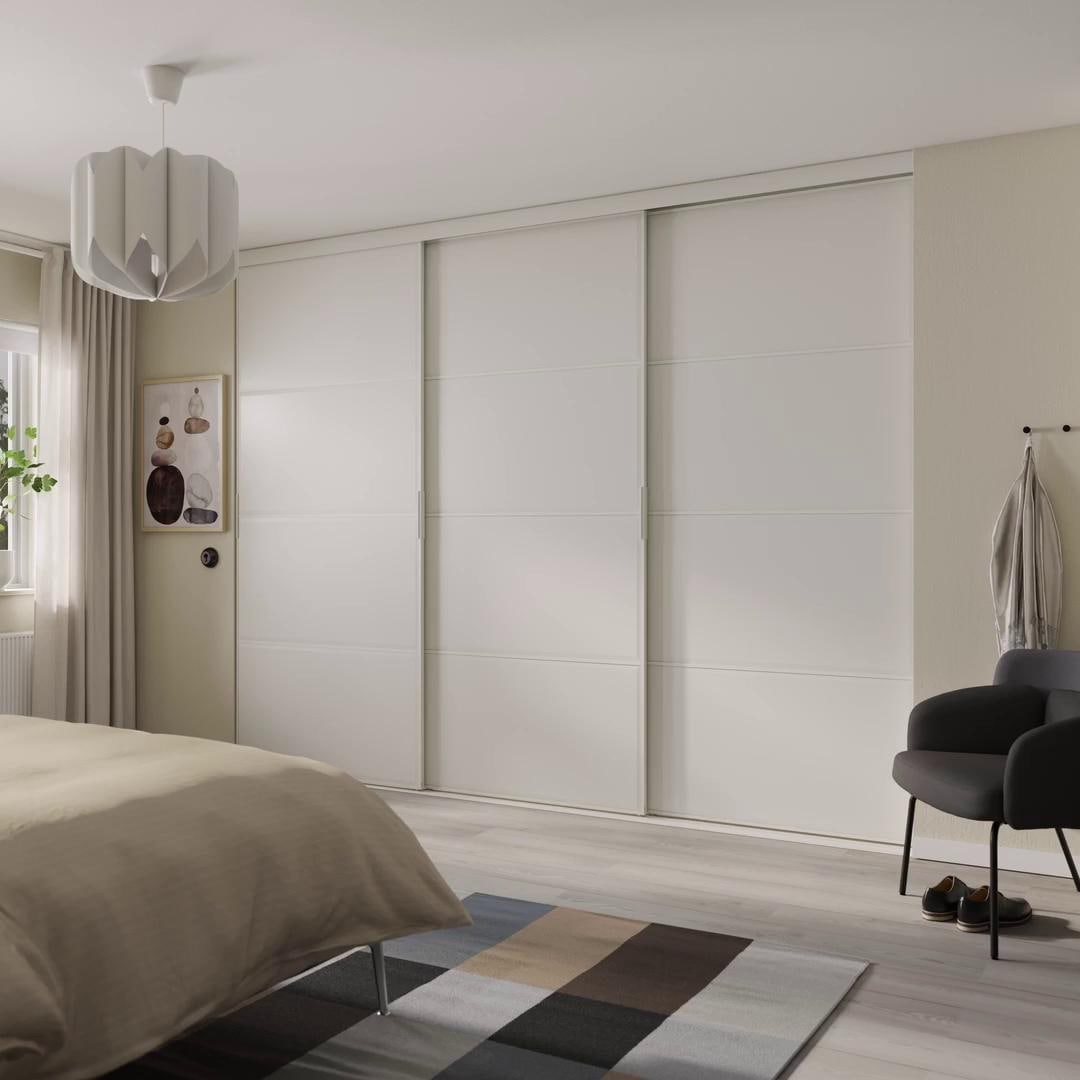 IKEA SKYTTA / BOAXEL Kleiderschrank+Schiebetüren begehb. weiß/Tjörhom weiß 301x115x240 cm Flash Sale