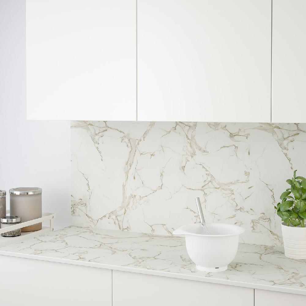 IKEA RUNSBÄCK Wandpaneel maßgefertigt matt weiß/marmoriert Porzellankomposit 1 m²x1.2 cm Nur für heute