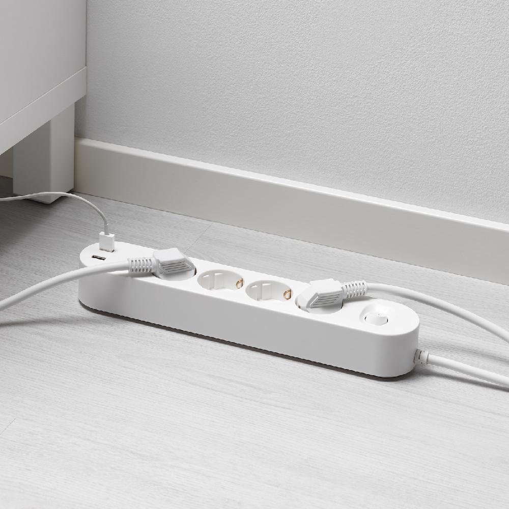 IKEA KOPPLA Vierfachsteckdose/2 USB-Anschl. weiß 3.0 m Blitzverkäufe