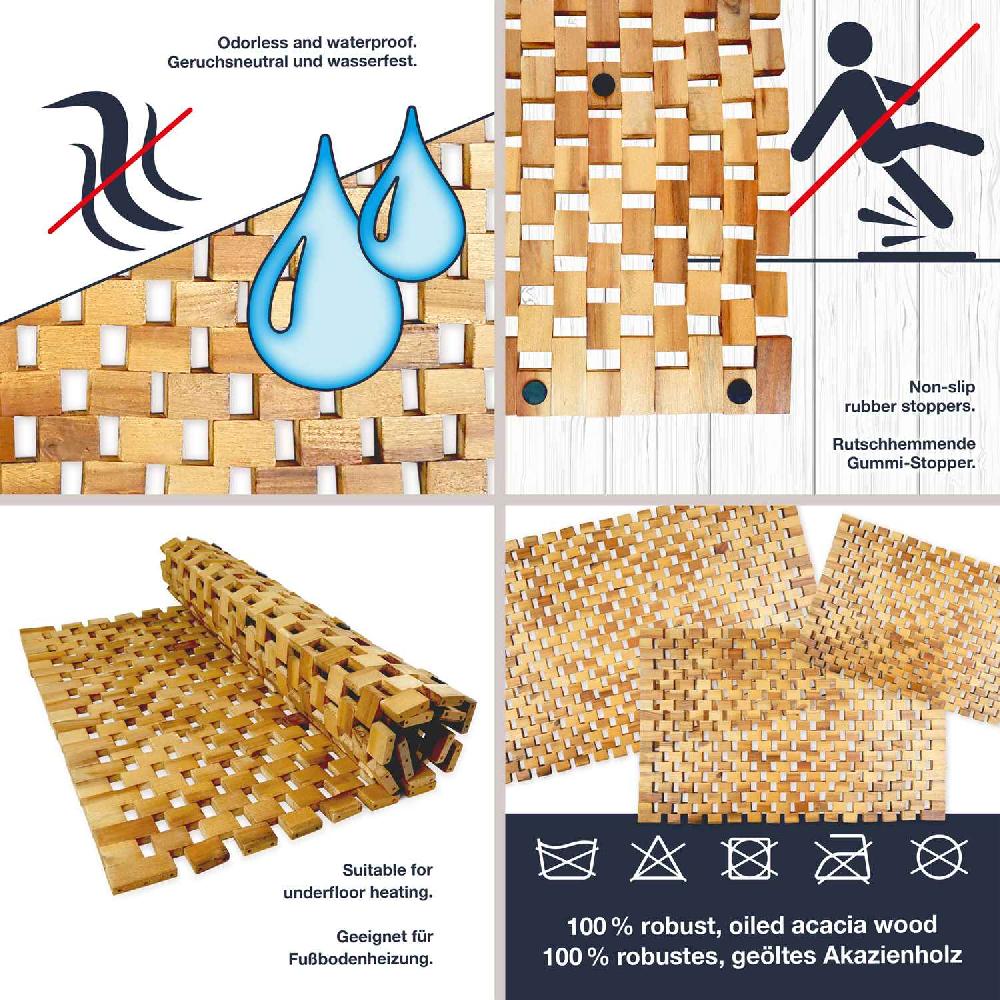 wohndirekt Akazienholz Badematte • in 3 Größen • mit Gummistopper Begrenztes Angebot