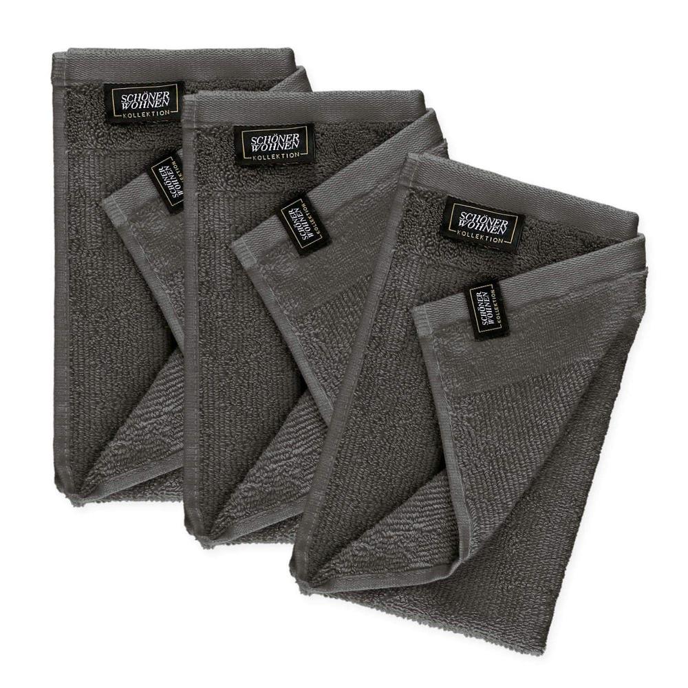 wohndirekt Gästehandtuch 3er Set mit Velourborte 30 x 50 cm Bis zu 50% Rabatt