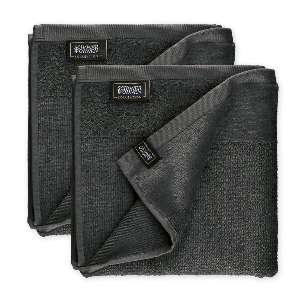 wohndirekt Handtuch 2er Set SENSE mit Velourborte 50 x 100 cm Super Rabatt