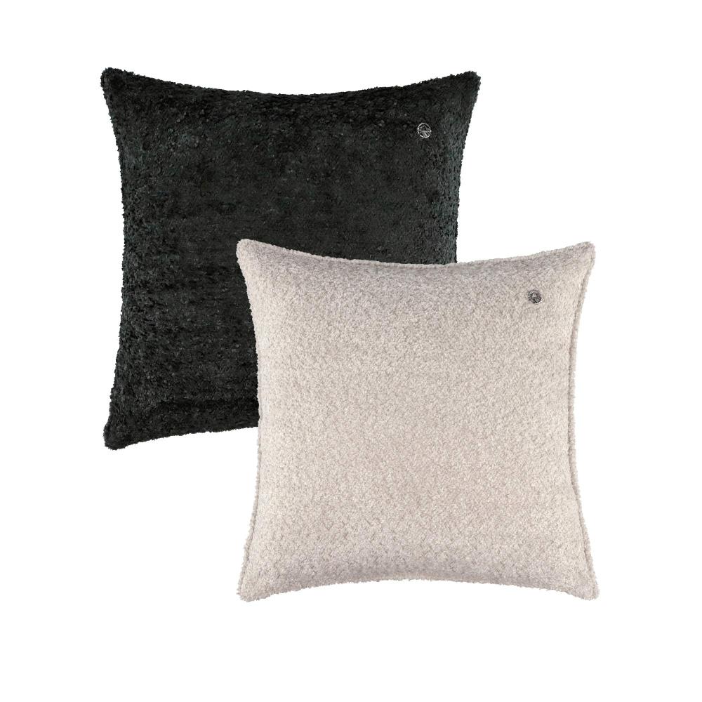 wohndirekt Stilvolle Bouclé-Zierkissenhülle mit Paspel und silbernem Signet 45x45cm