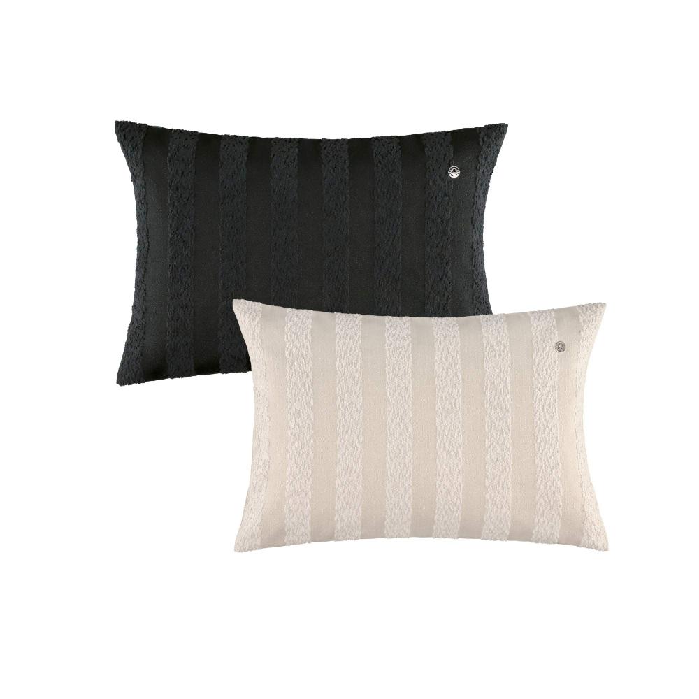 wohndirekt Moderne Kissenhülle mit Bouclègarn-Blockstreifen und elegantem Silber-Logo 38x58cm