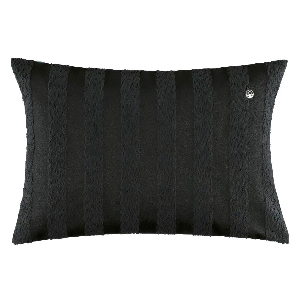 wohndirekt Moderne Kissenhülle mit Bouclègarn-Blockstreifen und elegantem Silber-Logo 38x58cm Räumungsverkauf