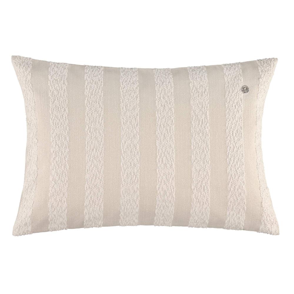 wohndirekt Moderne Kissenhülle mit Bouclègarn-Blockstreifen und elegantem Silber-Logo 38x58cm Räumungsverkauf