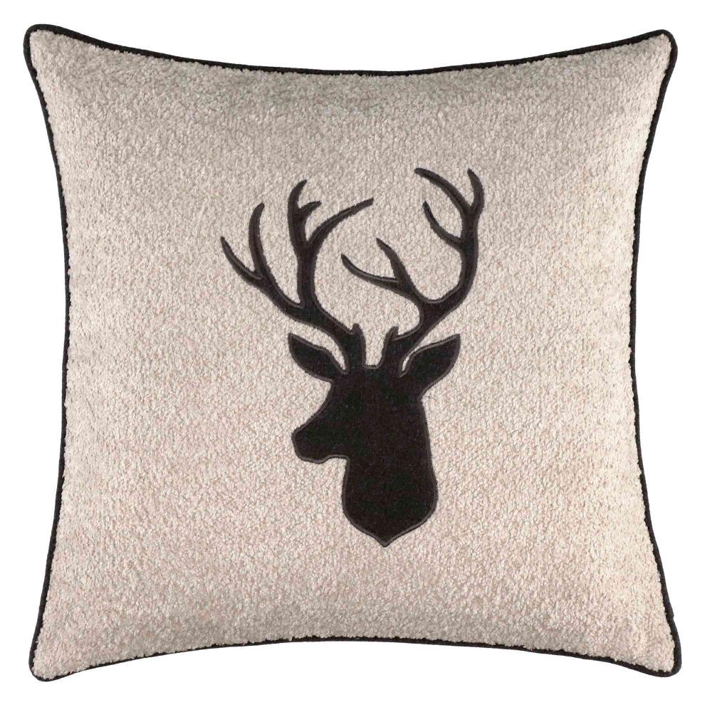 wohndirekt Elegante Kissenhülle im Bouclé-Look mit stilvollem Hirschkopf 50x50cm