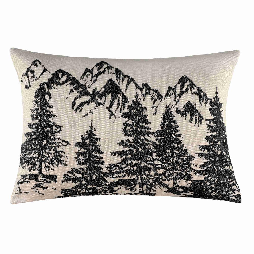 wohndirekt Gewebte Zierkissenhülle in Beige mit Wald- und Bergmotiv für einen rustikalen Look 40x60cm