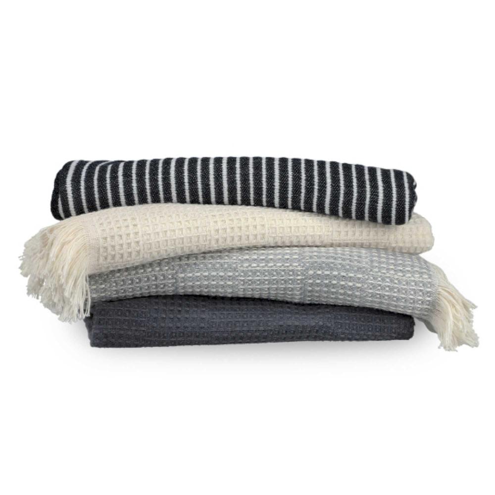 wohndirekt Tagesdecke + Plaid Waffle mit Querstreifen in 2 Größen Im Verkauf