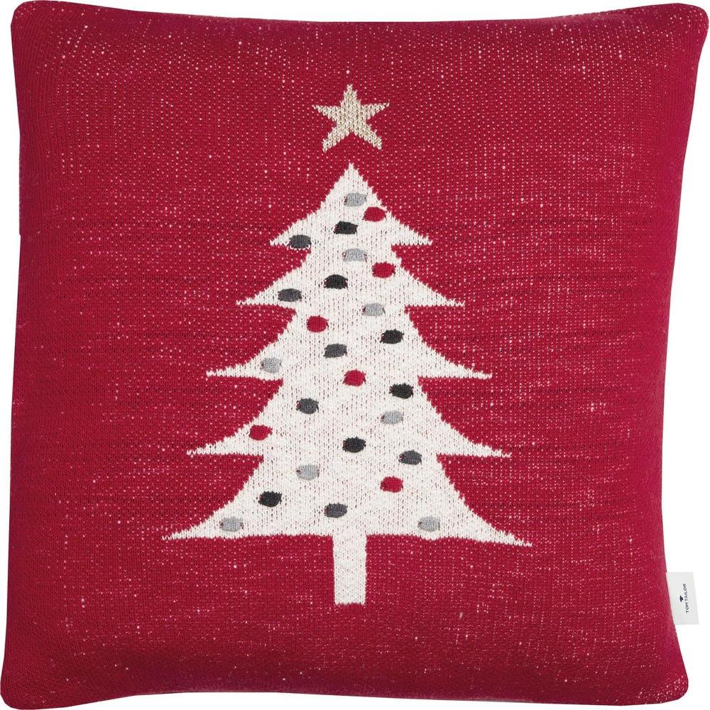 wohndirekt Kissenhülle Knitted Red Tree • Wendekissen mit Weihnachtsbaum • 100% Baumwolle • 45 x 45 cm