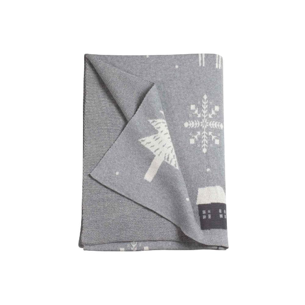 wohndirekt Decke Scandinavian • 100% Baumwolle • gestrickt • Wintermotive • 130x170 cm