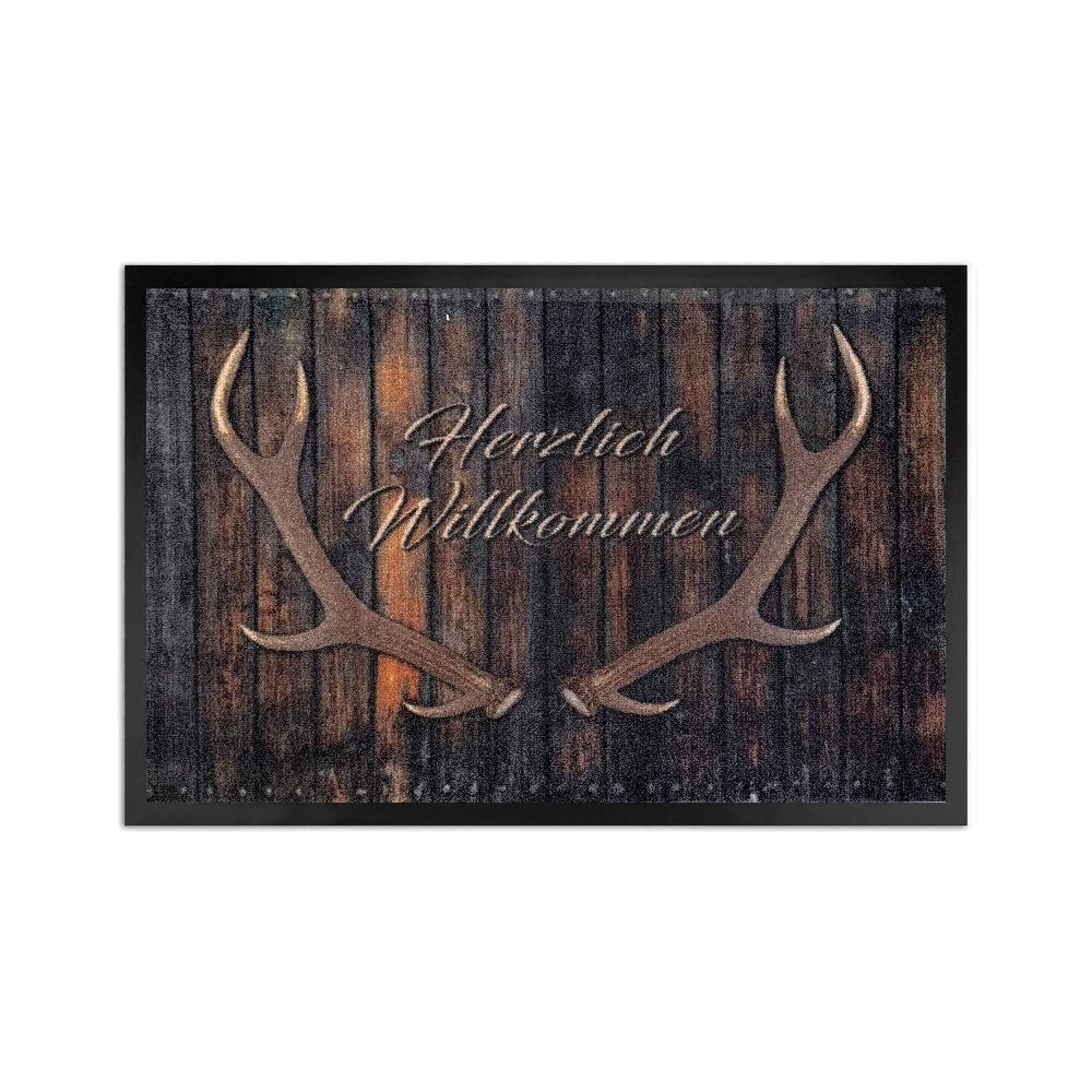 wohndirekt Schmutzfangmatte Geweih • rustikale Holzoptik • Geweihmotiv