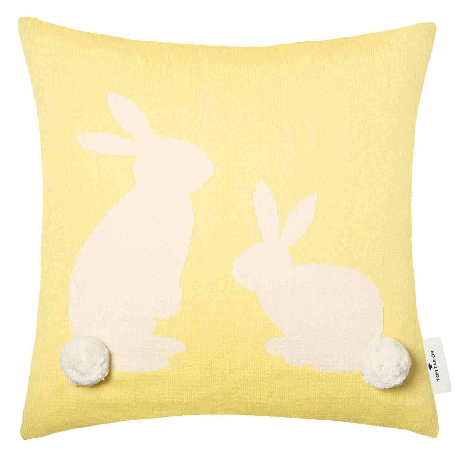 wohndirekt Zierkissenhülle Bobble Rabbit • 100% Baumwolle • Hasenmotiv mit Bommel