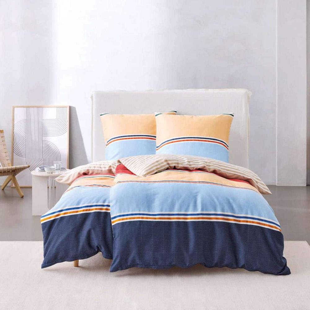 wohndirekt Satin Bettwäsche Ash mit Quer-Blockstreifen Limitierter Zeitrabatt